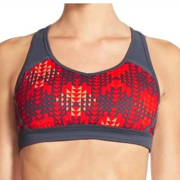 Zella Heartbeat Red Blaze Run Geo Print Sports Workout Activewear Bra Size Small - Picture 8 of 8